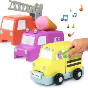 WOW! PODS CoComelon Toys Build & Reveal Musical Vehicles | School Bus Fire Engine and Ice Cream Van | Sounds and Songs with Mystery Surprise Reveal | for Toddlers, Girls and Boys | Ages 2  
