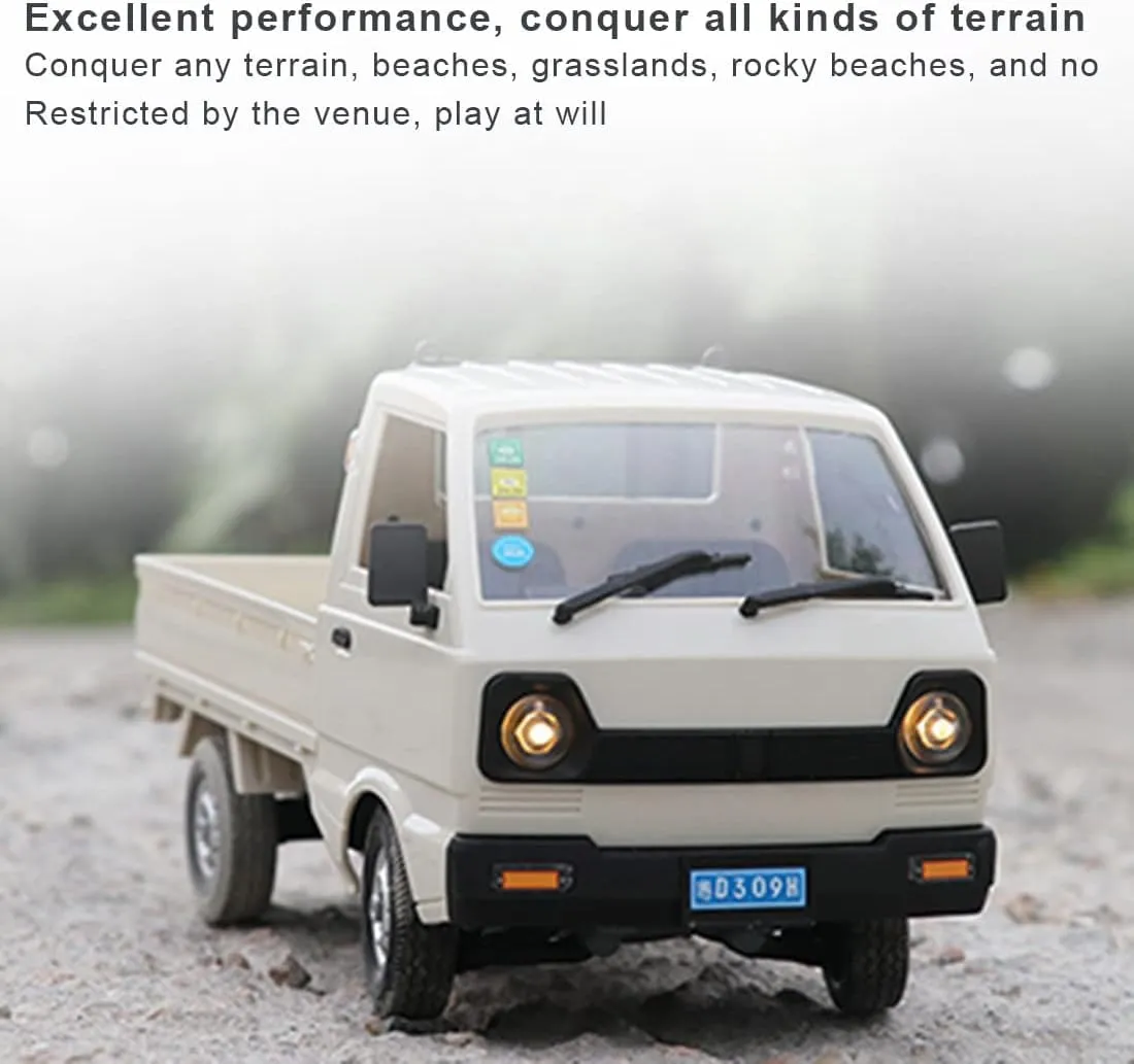 WPL D12 1:16 2.4G Mini RC Car for Adults, RC Drift Truck 4CH Off-Road High-Speed Remote Control Drift Car Climbing Cargo Truck with Led Light - 1 Battery