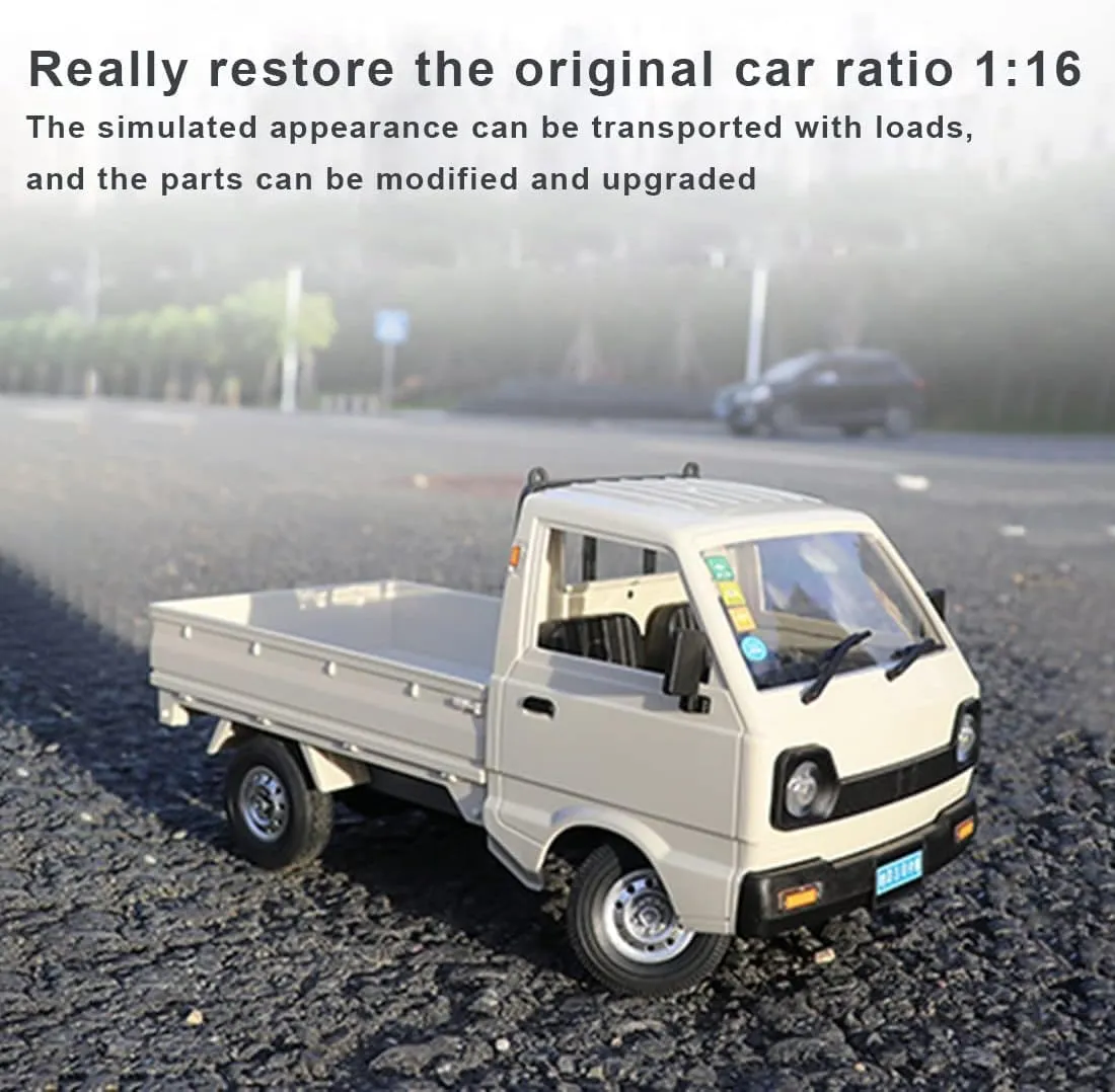 WPL D12 1:16 2.4G Mini RC Car for Adults, RC Drift Truck 4CH Off-Road High-Speed Remote Control Drift Car Climbing Cargo Truck with Led Light - 1 Battery