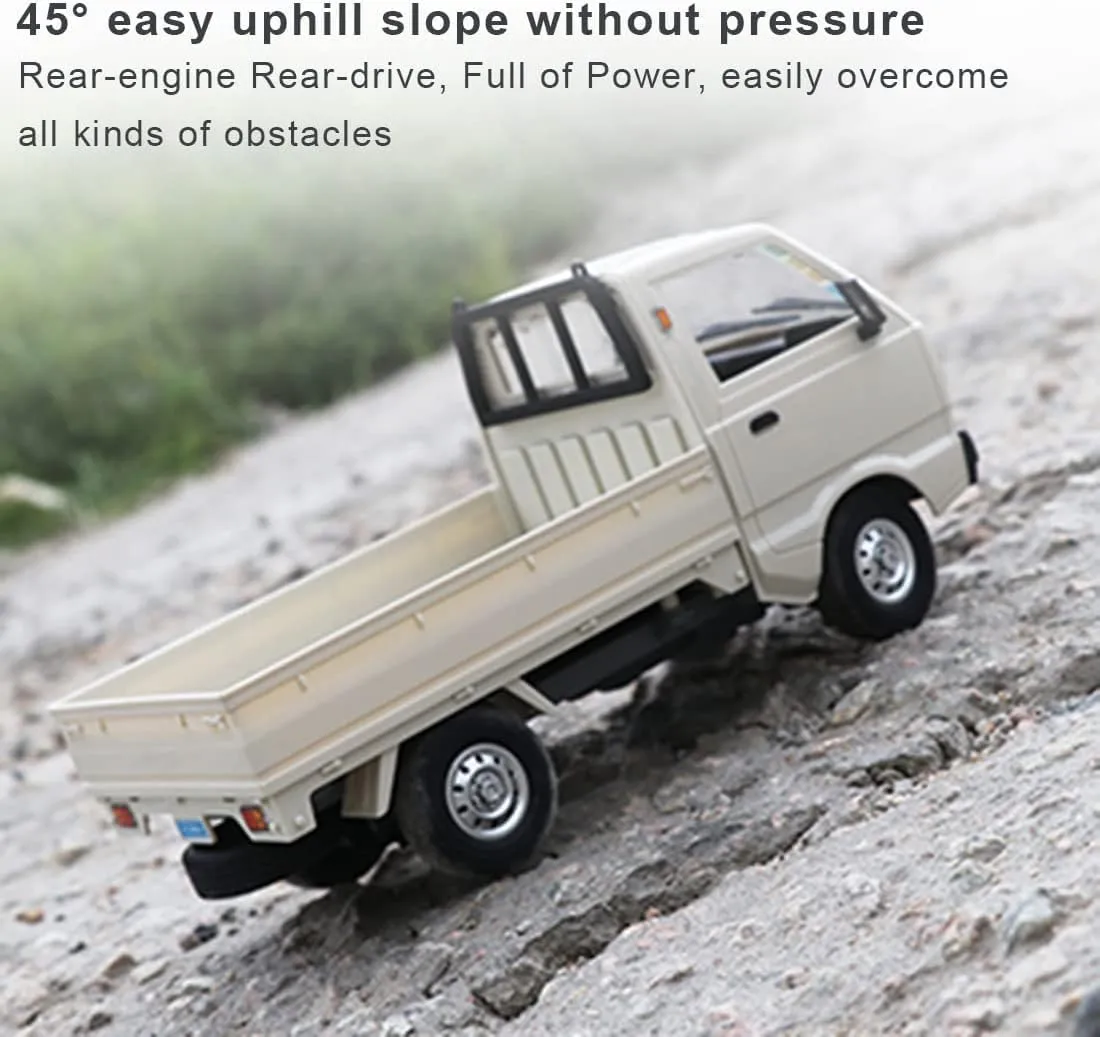 WPL D12 1:16 2.4G Mini RC Car for Adults, RC Drift Truck 4CH Off-Road High-Speed Remote Control Drift Car Climbing Cargo Truck with Led Light - 2 Battery