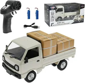 WPL D12 1:16 2.4G Mini RC Car for Adults, RC Drift Truck 4CH Off-Road High-Speed Remote Control Drift Car Climbing Cargo Truck with Led Light - 2 Battery