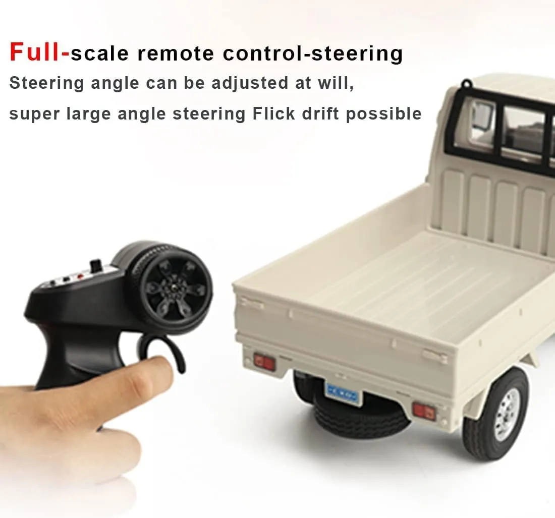 WPL D12 1:16 2.4G Mini RC Car for Adults, RC Drift Truck 4CH Off-Road High-Speed Remote Control Drift Car Climbing Cargo Truck with Led Light - 2 Battery