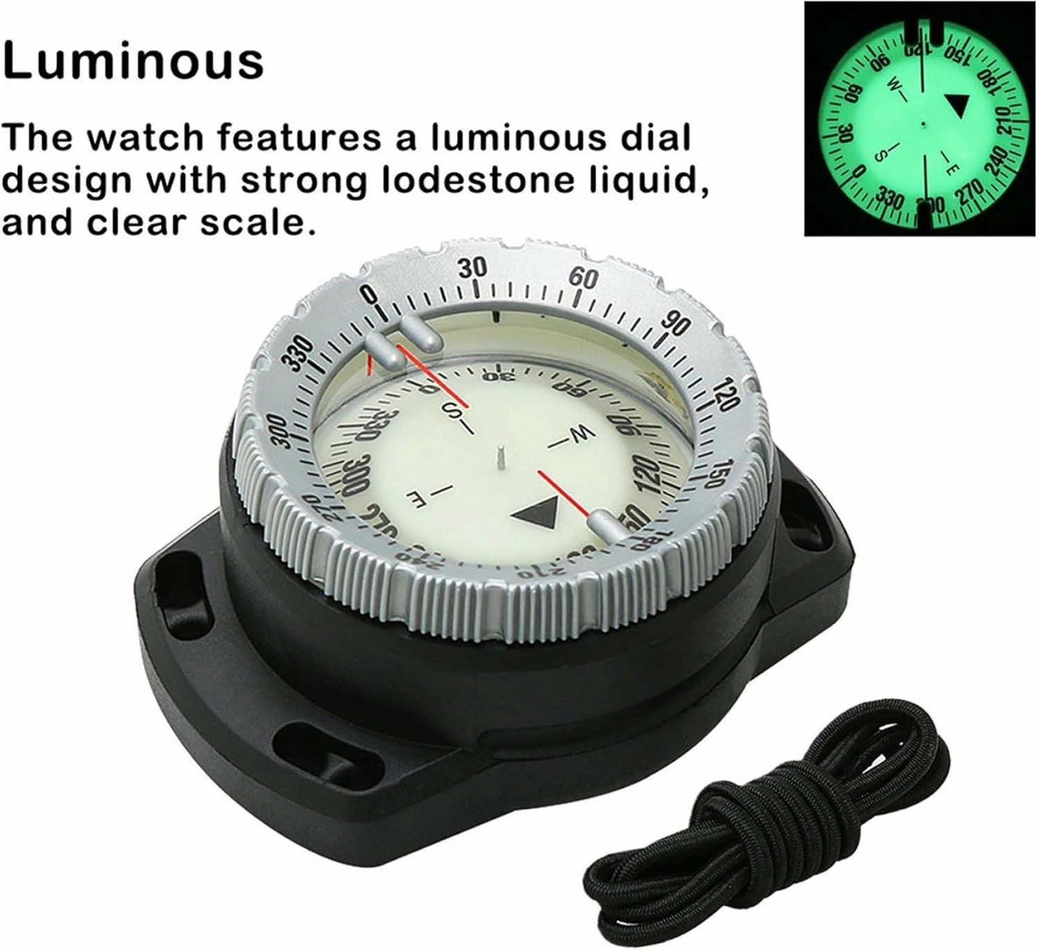 Wrist Compass Dive Compass Surfing Luminous Underwater 50M Wrist Compass Night Vision Waterproof Navigation Compass with Bungee