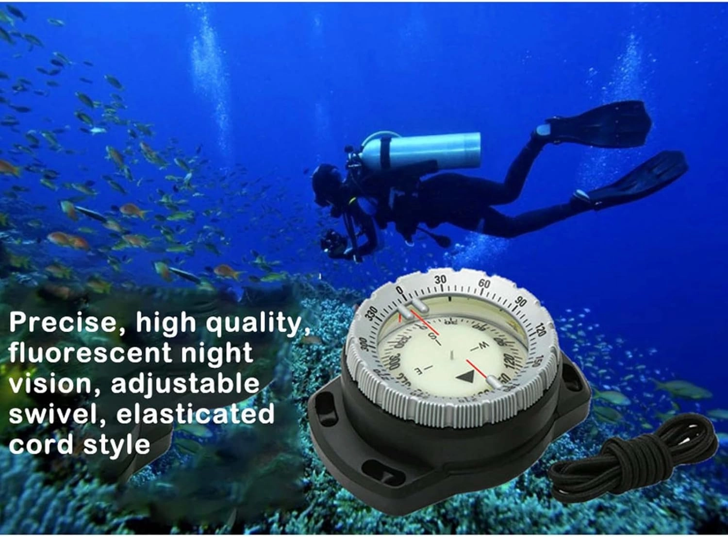 Wrist Compass Dive Compass Surfing Luminous Underwater 50m Wrist Compass Night Vision Waterproof Navigation Compass with Bungee Gray