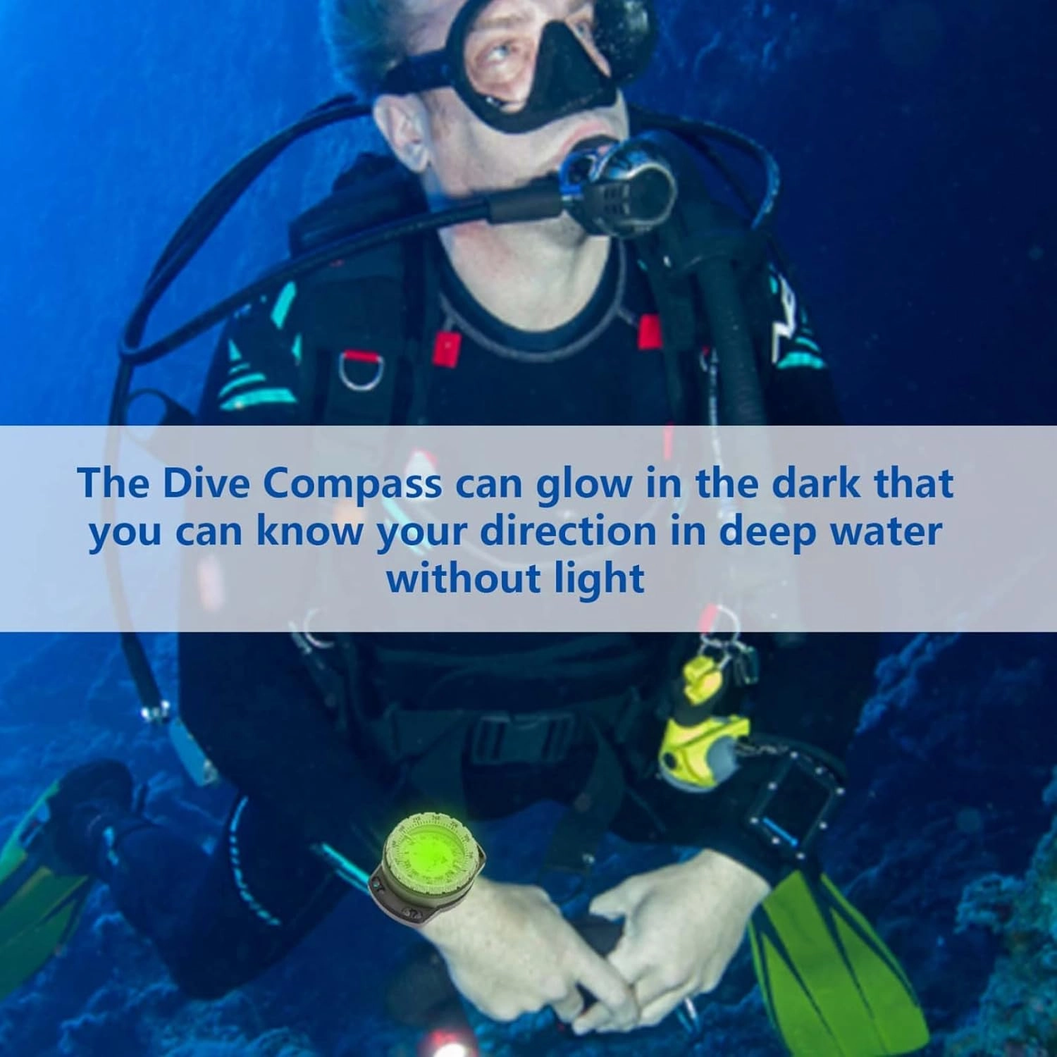 Wrist Compass Dive Compass Surfing Luminous Underwater 50M Wrist Compass Night Vision Waterproof Navigation Compass with Bungee