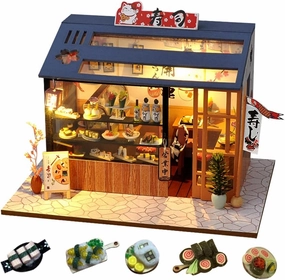 WYD Food and Play Shop Series Dollhouse Kit,Assembled Toy Houses with Funiture Model Kits for Sushi Shop/Ice Cream Shops/Dessert Shop 3D Creative Birthday New Year DIY Gift Present (Sushi Shop)