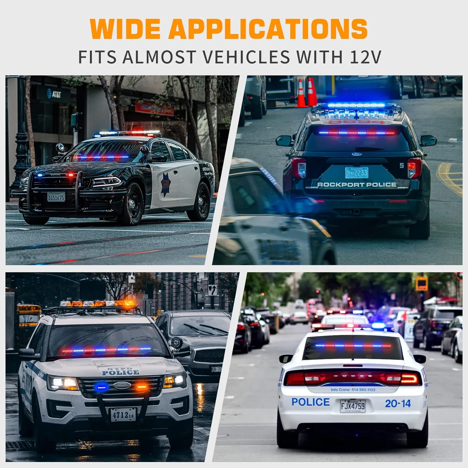 XRIDONSEN 35 inch Traffic Advisor Red Blue Police Lights 48 LED Emergency Strobe Light Bar Safety Hazard Warning Lights Front/Rear Window w/Display Controller for Law Enforcement Vehicles Trucks Car