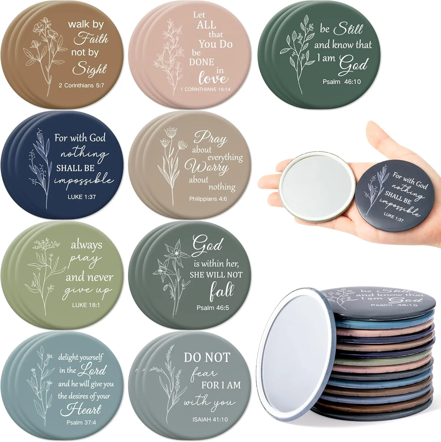 Y1tvei Mini Christian Compact Mirrors - 108Pcs Flower Sketch Art Bible Verse Compact Mirrors Bulk Small Portable Round Pocket Makeup Mirror Christian Inspirational Church Party Favors Gifts for Women