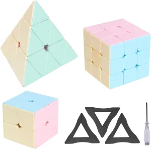 YAOYU Speed Cube 3 Pack of 2x2x2 3x3x3 Pyramid Stickerless Magic Cube, for Boys Girl Children Kids 3-12 Years Old Gift. (Macaron)