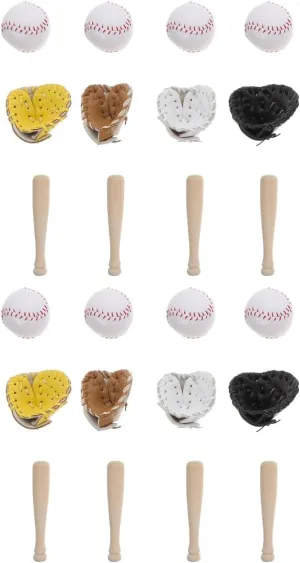 YARNOW 8 Sets Mini Baseball Bat Glove Ball - Baseball Model Kits for Dollhouse Crafts Photography Props, 4 Sizes