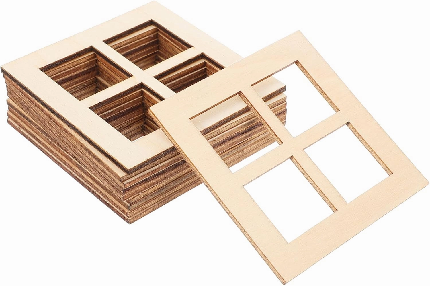 YARNOW 50 Pcs Wooden Dollhouse Window Frames - 1:12 Window Model for DIY Mini Home Decoration