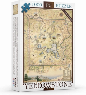 Yellowstone National Park Map Cardboard Jigsaw Puzzle - 1000 Pieces, Hand-Illustrated - Educational, Family Activity, Ages 8 , Includes Poster - 25.4 x 19.8