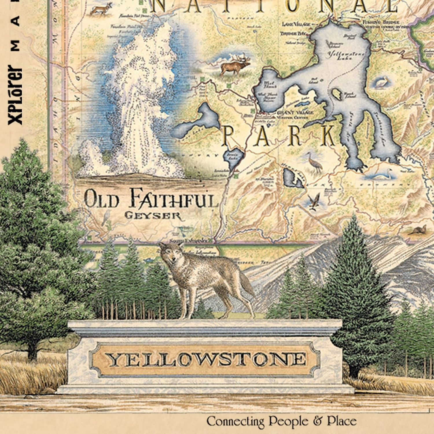 Yellowstone National Park Map Cardboard Jigsaw Puzzle - 1000 Pieces, Hand-Illustrated - Educational, Family Activity, Ages 8 , Includes Poster - 25.4 x 19.8
