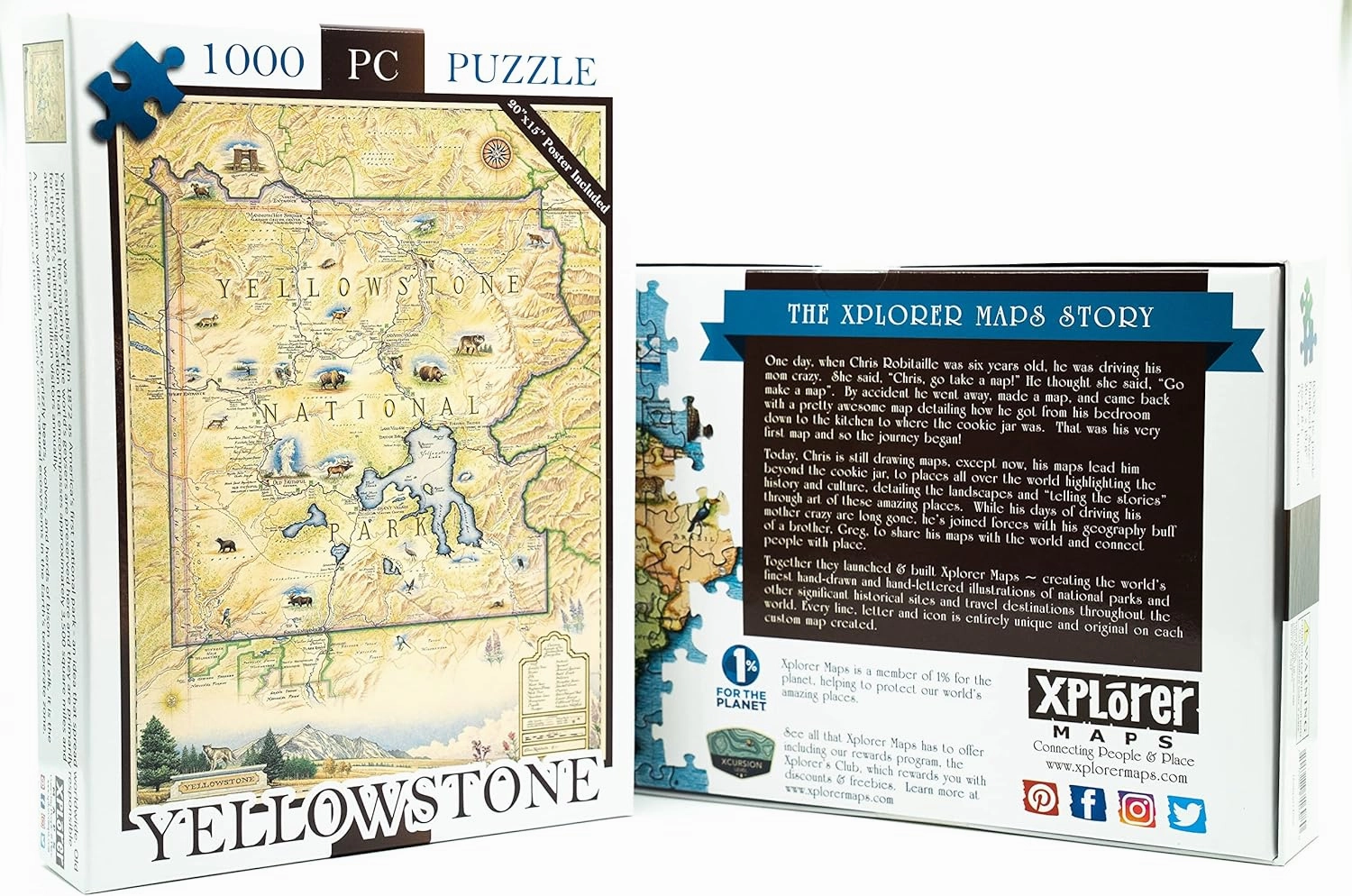 Yellowstone National Park Map Cardboard Jigsaw Puzzle - 1000 Pieces, Hand-Illustrated - Educational, Family Activity, Ages 8 , Includes Poster - 25.4 x 19.8