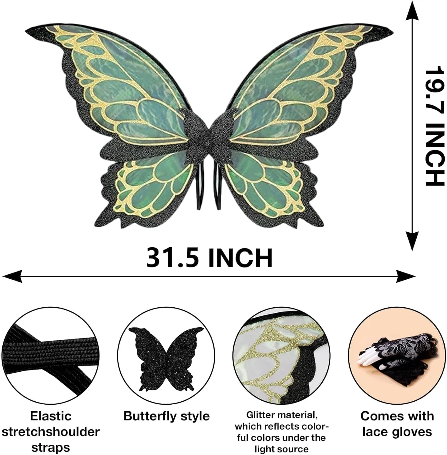 YKW Fairy Wings for Adults and Girls, Large Butterfly Wings Costume, for Halloween Party Dress Up Cosplay Pretend Play