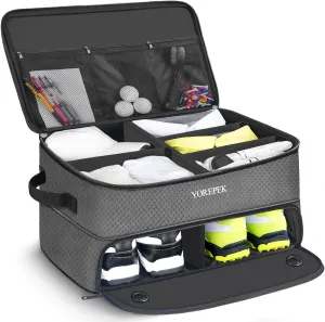 YOREPEK 2 Layer Golf Trunk Organizer, Golf Gifts for Men with Separate Ventilated Compartment for 2 Pair Shoes, Waterproof Car Trunk Locker for Balls, Tees, Clothes, Gloves, Accessories, Golfer Gifts