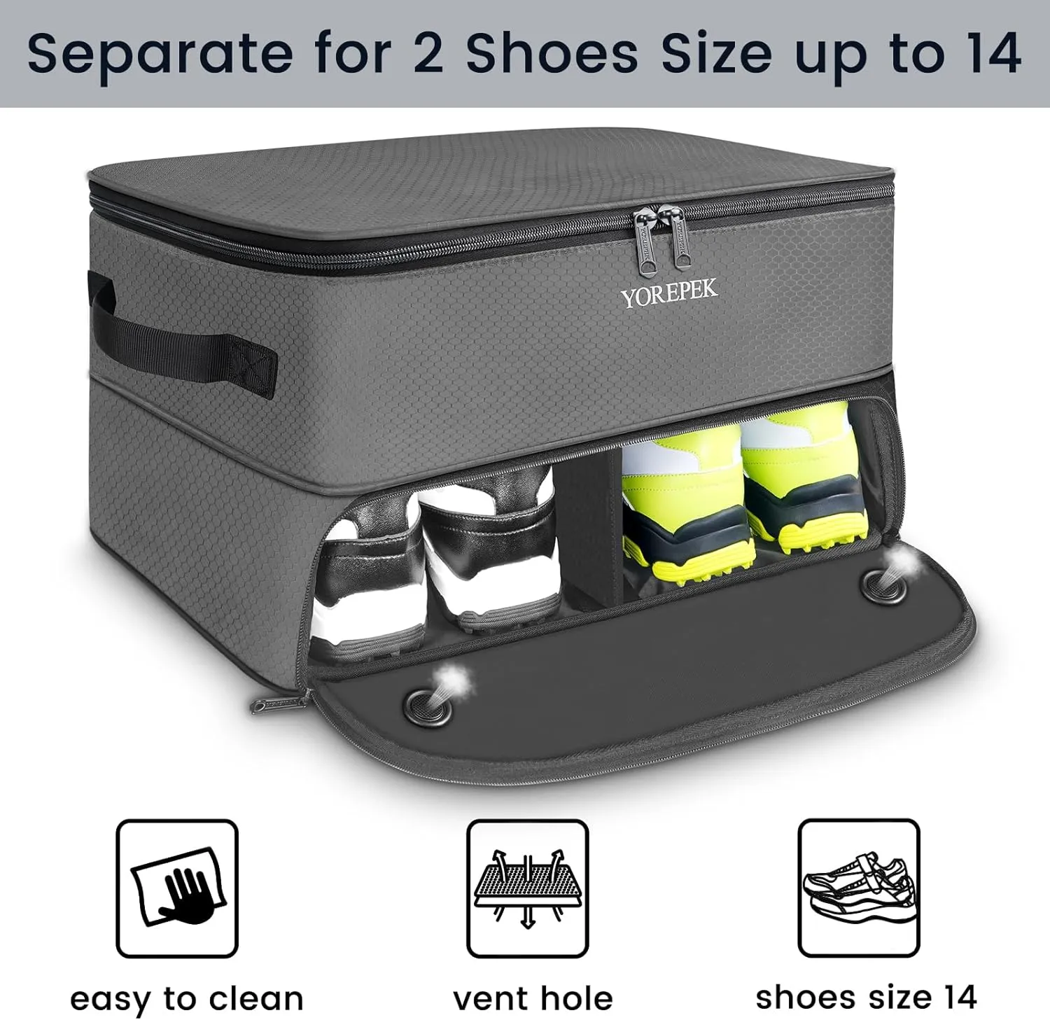 YOREPEK 2 Layer Golf Trunk Organizer, Golf Gifts for Men with Separate Ventilated Compartment for 2 Pair Shoes, Waterproof Car Trunk Locker for Balls, Tees, Clothes, Gloves, Accessories, Golfer Gifts