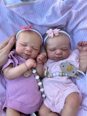 Zero Pam 18 inch Lifelike Twin Reborn Baby Dolls Girl, Realistic Silicone Newborn Baby Doll Twins with Soft Cuddle Cloth Body Full Vinyl Limbs Real Looking Babies Boy Dolls with Accessories