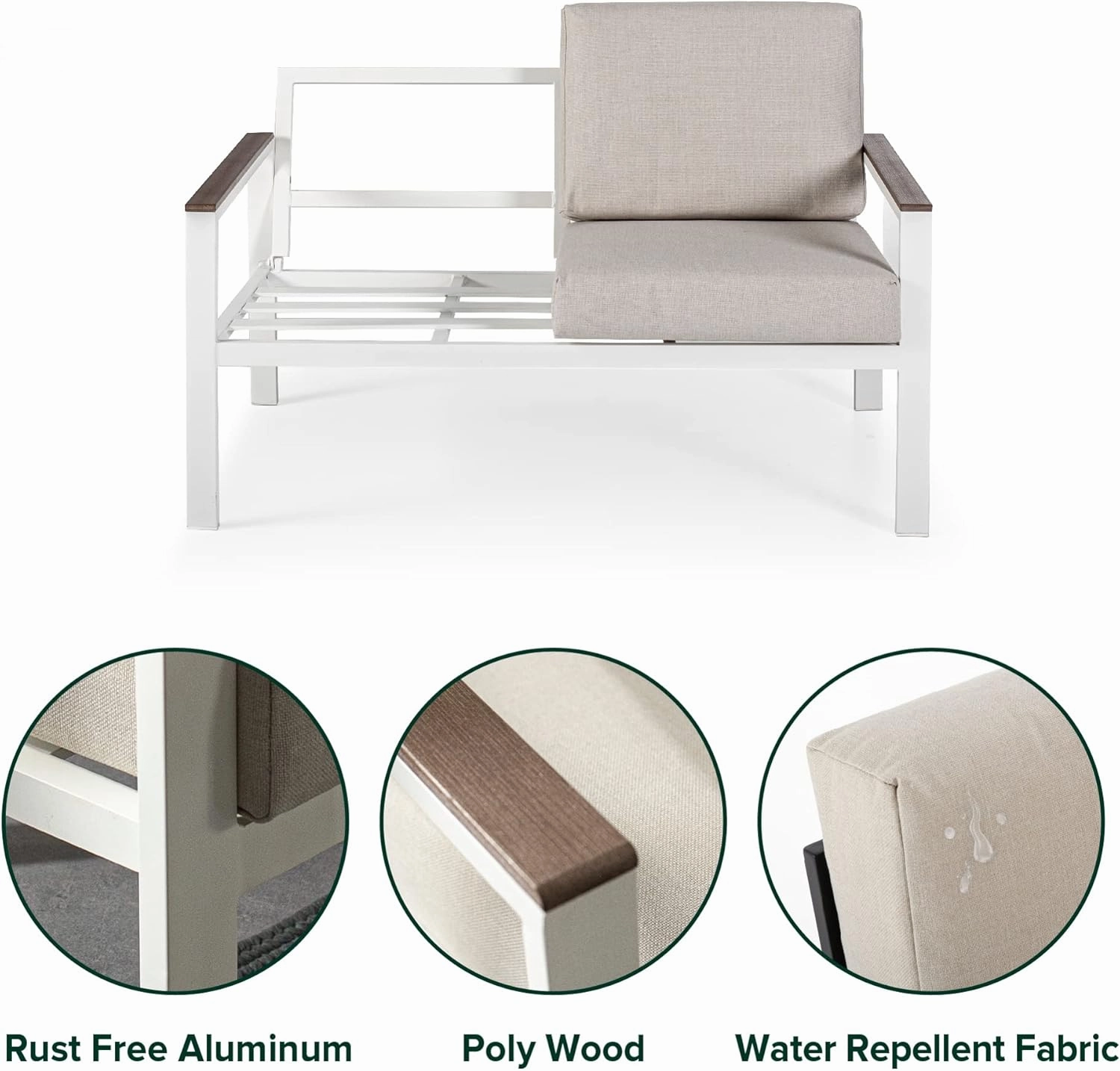 ZINUS Dillon Aluminum and Poly Lumber Outdoor 4 Piece Conversation Set, Patio Furniture Set, Weather Resistant and Rust Proof, Easy Assembly, White